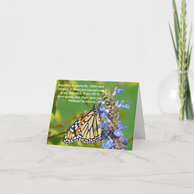 CARTE POUR NOTES, BOUTTERFLY SUR FLEURS "LE BONHEU (Devant)