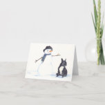 Carte pour notes d'art de Bulldog et Snowman Dog<br><div class="desc">Cette carte de notes présente une reproduction de mon aquarelle originale d'un Bulldog et Snowman français.</div>