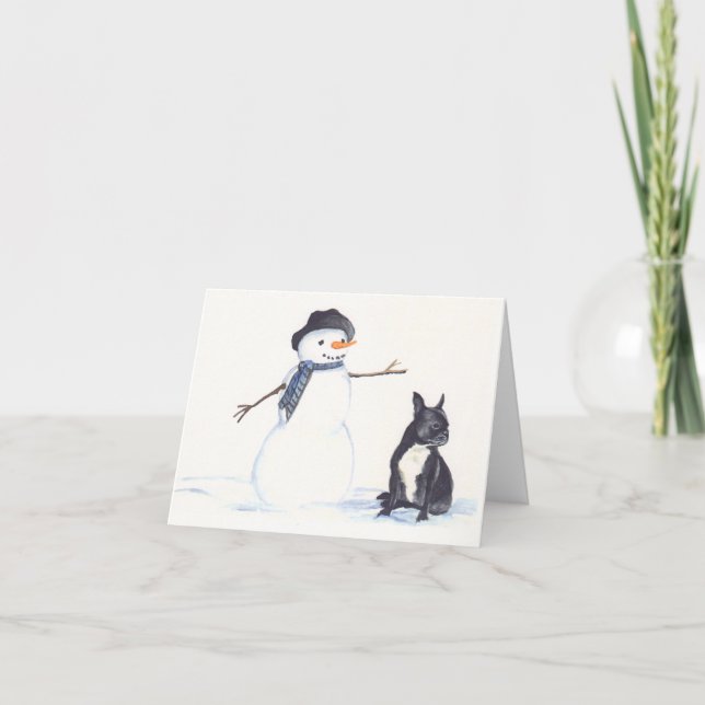 Carte pour notes d'art de Bulldog et Snowman Dog (Devant)