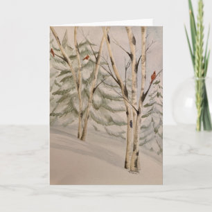 Carte pour notes de bouleaux neigeux