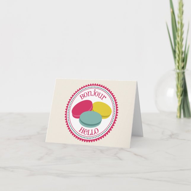 Carte pour notes de Macarons de Français - Bonjour (Devant)