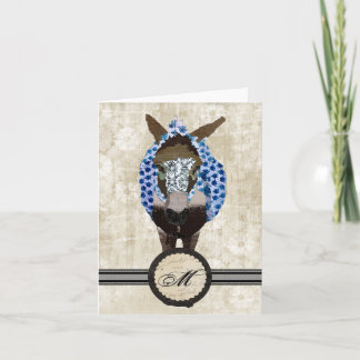 Carte pour notes de monogramme de rose de bleu de