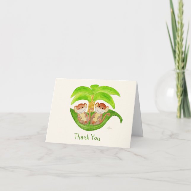 Carte pour notes Merci de singes Twins (Devant)