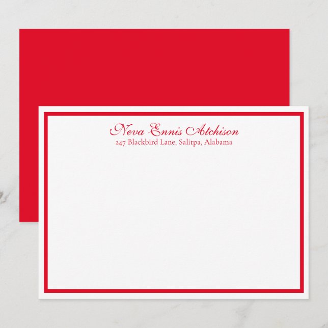 Carte pour notes plat personnalisé rouge et blanc (Devant / Derrière)