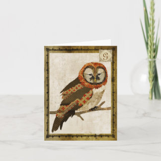 Carte pour notes vintage de monogramme de hibou de