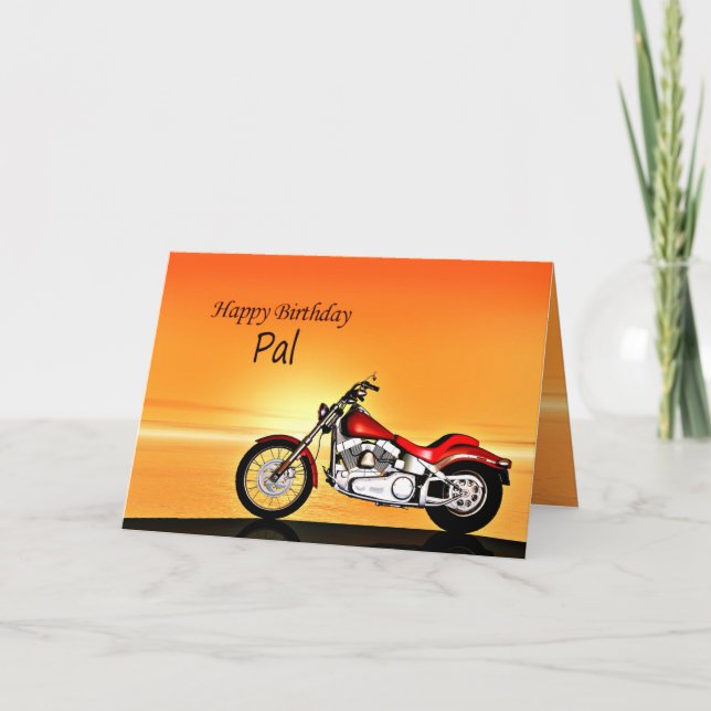 Carte Pour Pal, Moto au coucher du soleil. (Devant)