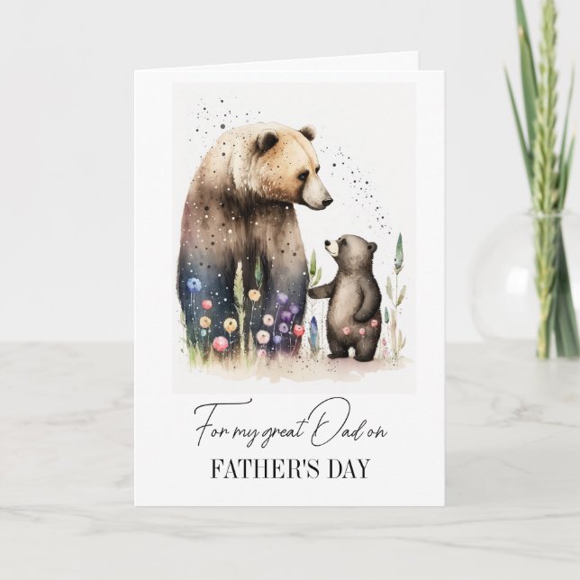 Carte Pour papa en Fête des pères. Peinture des ours aqu (Devant)