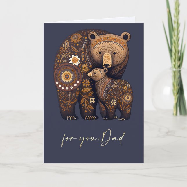 Carte Pour papa sur Fête des pères mignonne ours Folk Ar (Devant)