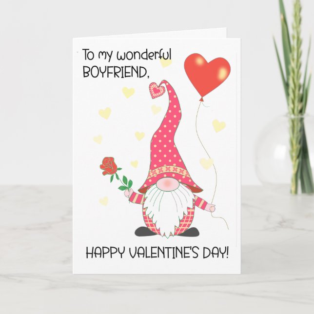 Carte Pour petit ami Valentine's mignonne Gnome avec Ros (Devant)