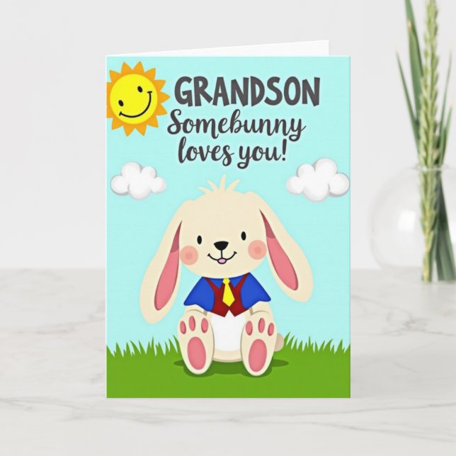 Carte pour petit-fils 'Bunny Loves You' (Devant)