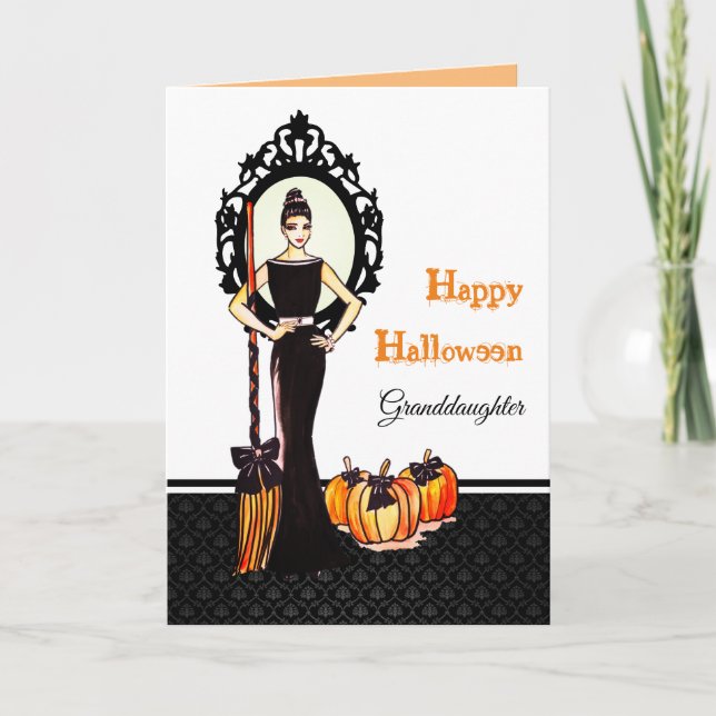 Carte Pour petite-fille le jour d'Halloween Sorcière ave (Devant)