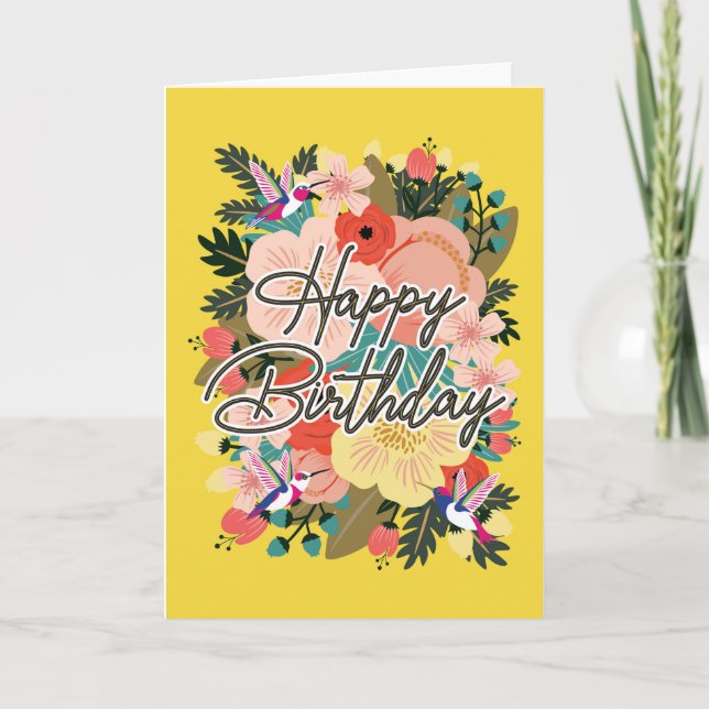Carte Pour ses Fleurs et Humming Birds Birthday Card (Devant)