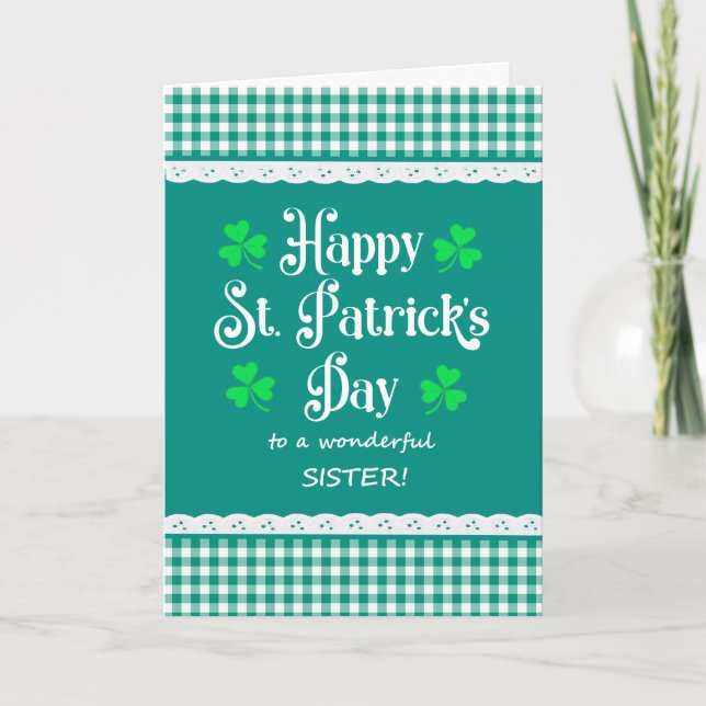 Carte Pour Soeur St Patrick's Shamrock Green Checks (Devant)