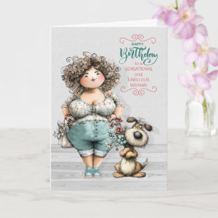 Carte pour son anniversaire femme pulpeuse à la peau cla