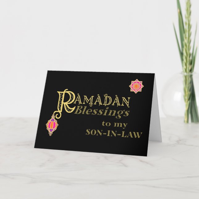 Carte Pour Son en Droit Ramadan Bénédiction Or sur Noir (Devant)