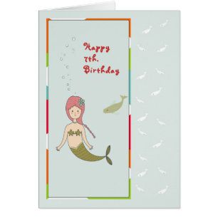 Carte pour un 7ème anniversaire, Sirène avec Poiss