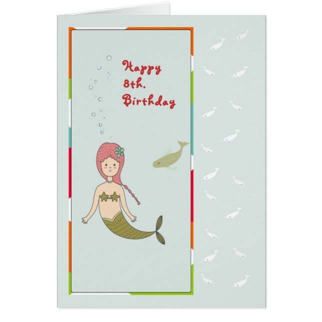 Carte pour un 8ème anniversaire avec Sirène et Poi (Devant)
