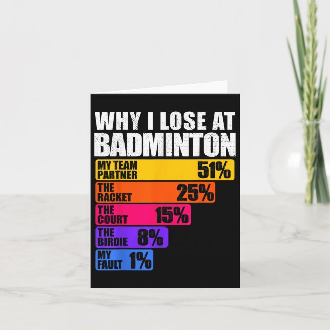 Carte Pourquoi je perds au badminton humour  (Devant)