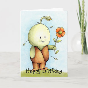 Carte Pousse d'anniversaire tenant une fleur