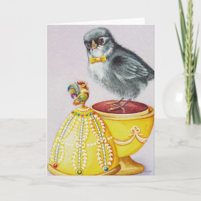 Carte Poussin de Pâques Flapper Jaune Œuf Aquarelle (Devant)