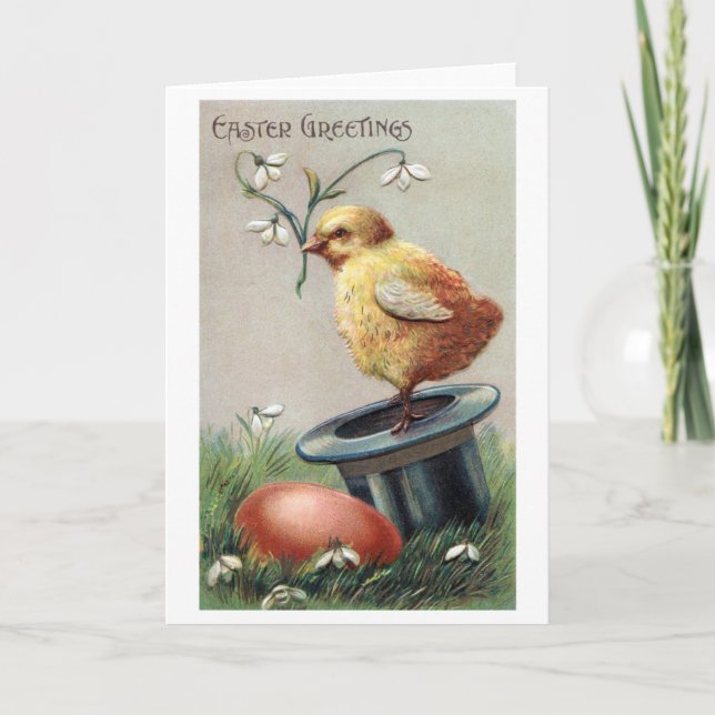 Carte Poussin de Pâques vintage Œuf Fleur (Devant)