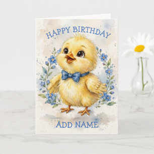 Carte Poussin mâle : Animal bébé Arc pastel Anniversaire