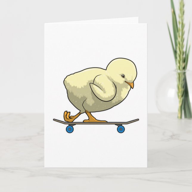 Carte Poussin patineur avec planche à roulettes (Devant)
