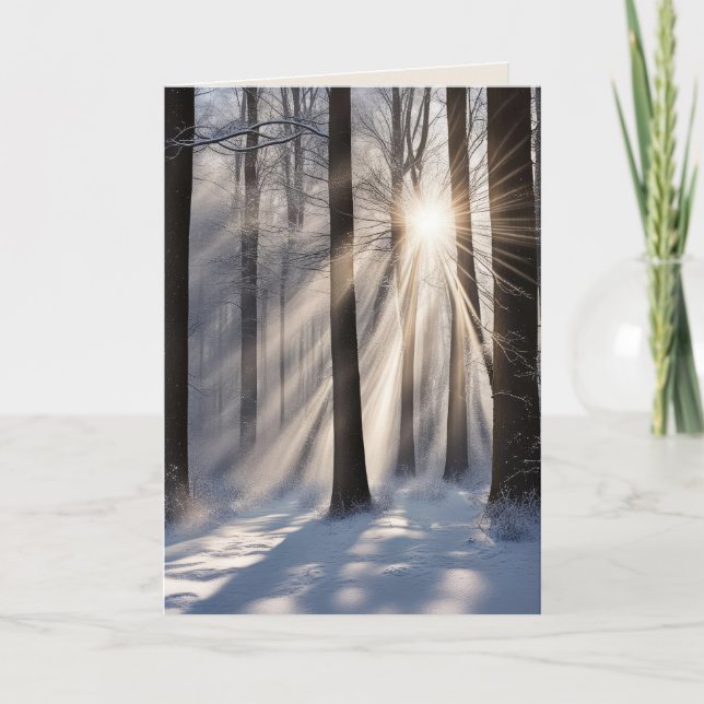 Carte Poutres De Soleil Sympathiques En Forêt D'Hiver (Devant)