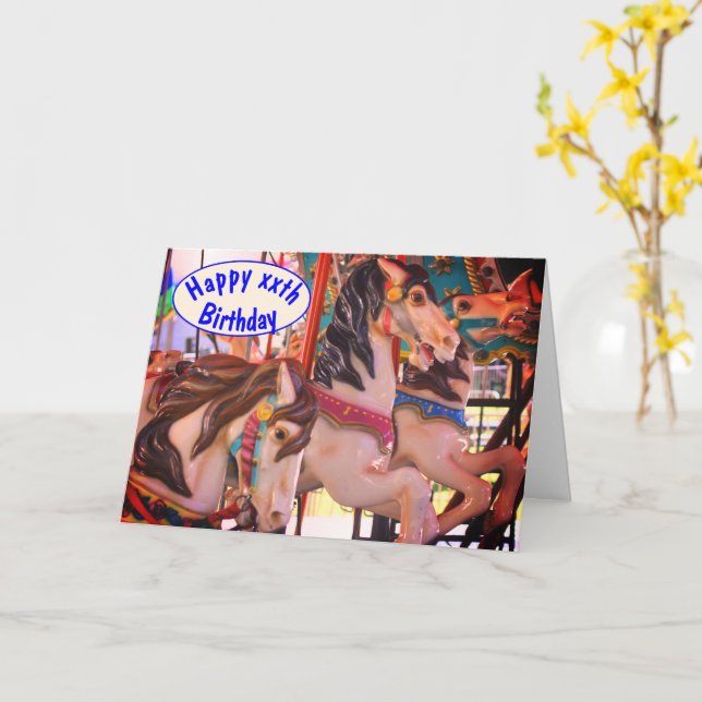 Carte Prancers Carousel Cheval Anniversaire personnalisé (Fleur jaune)