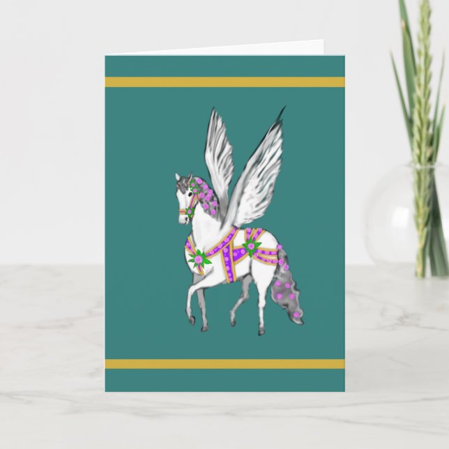 Carte Prancing Vintage Carousel Pegasus Horse Card (Devant)