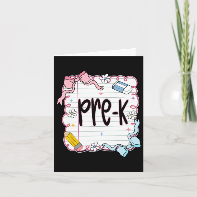 Carte Pré-k Retour À L'École Coquette Bow Carnet Preppy (Devant)