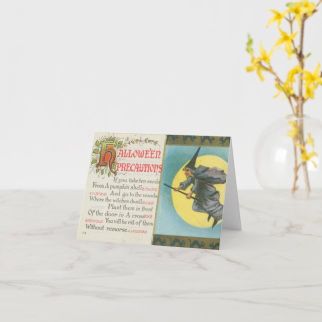 Carte Précautions d'Halloween Sorcière Vintage (Fleur jaune)