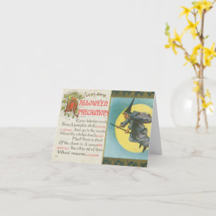 Carte Précautions d'Halloween Sorcière Vintage