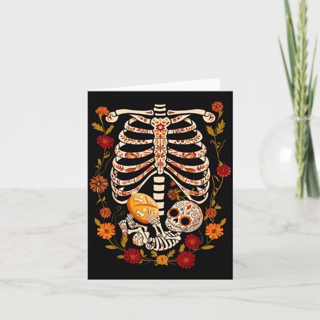 Carte Pregnancy Skeleton Dia De Los Muertos Mexican Bell (Devant)