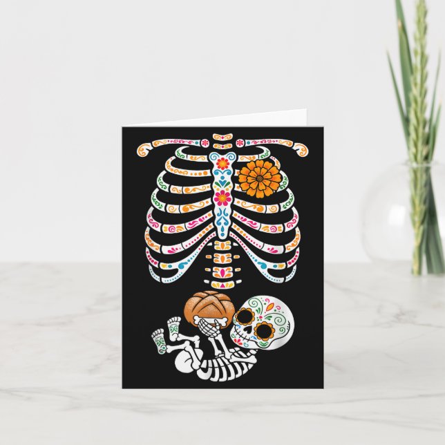 Carte Pregnancy Skeleton Dia De Los Muertos Mexican Bell (Devant)