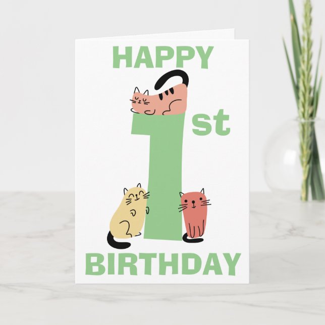 Carte Premier 1er anniversaire Doodday Cats Message pers (Devant)