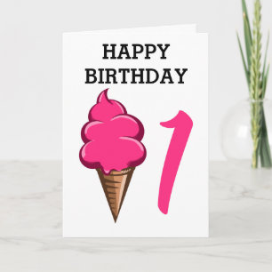 Carte Premier anniversaire 1 an Filles Pink Crème glacée