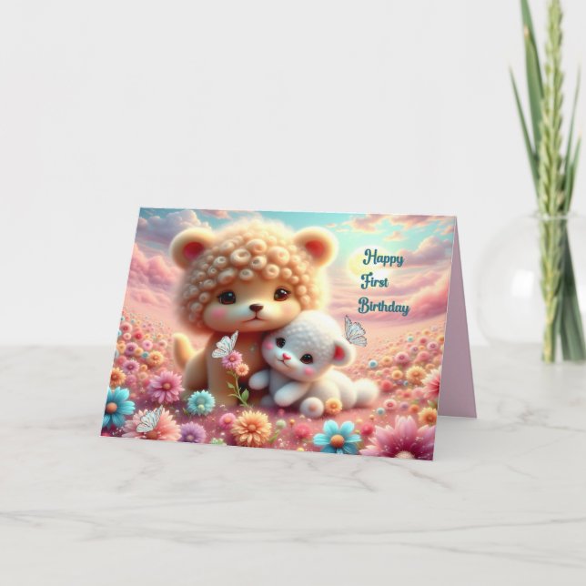 Carte Premier anniversaire avec des ours de jouets (Devant)