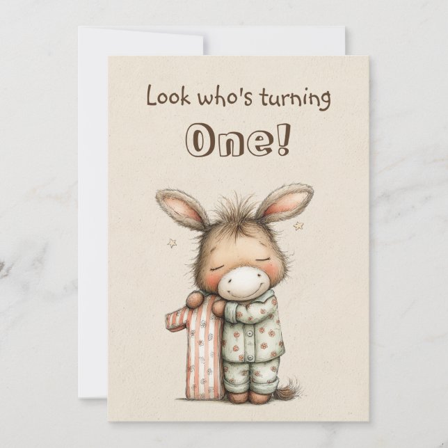 Carte Premier anniversaire d'âne doux pour un enfant d'u (Devant)