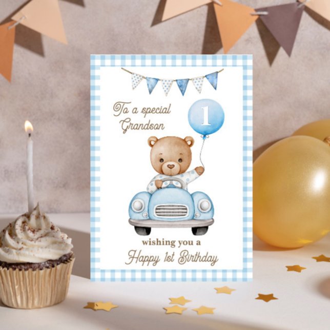 Carte Premier anniversaire de Grand-fils Teddy Bear Salu (Créateur téléchargé)