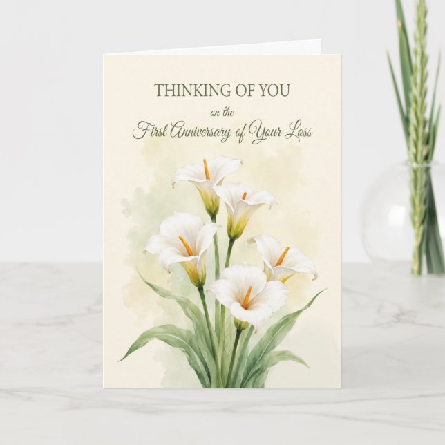 Carte Premier Anniversaire de Perte Calla Lilies Sympath (Devant)