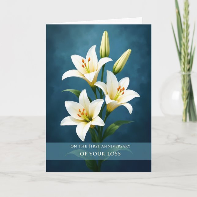 Carte Premier Anniversaire de Perte Sympathie Lys Blancs (Devant)