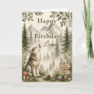 Carte Premier anniversaire du loup des bois