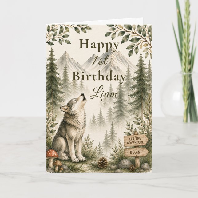 Carte Premier anniversaire du loup des bois (Devant)