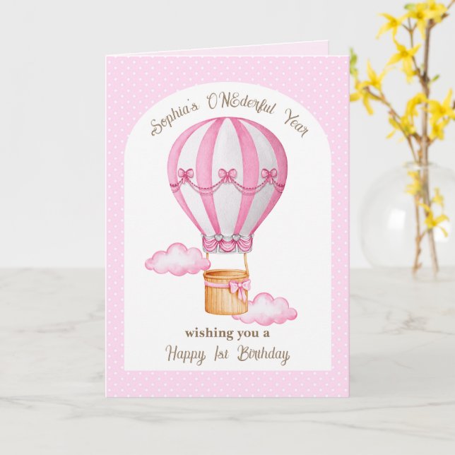 Carte Premier anniversaire Hot Air Balloon Salutation (Fleur jaune)