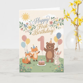 Carte Premier Anniversaire Moderne Illustré Anniversaire