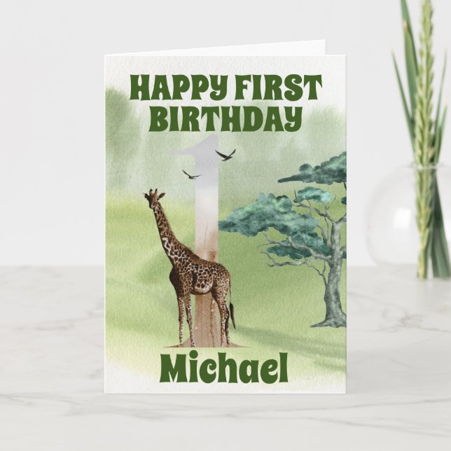 Carte Premier anniversaire Safari Girafe Afrique (Devant)