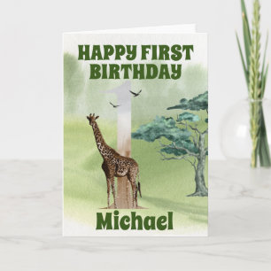 Carte Premier anniversaire Safari Girafe Afrique