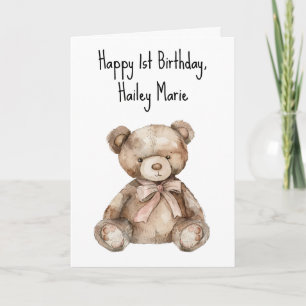 Carte Premier anniversaire Teddy Bear Personnalisé