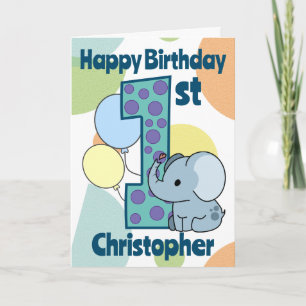 Carte Premier éléphant personnalisé pour 1er anniversair